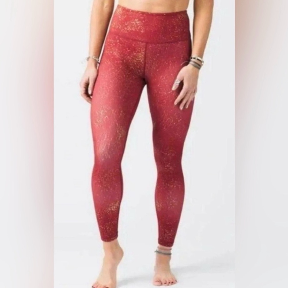 ZYIA Red and Gold High-Waisted Leggings
